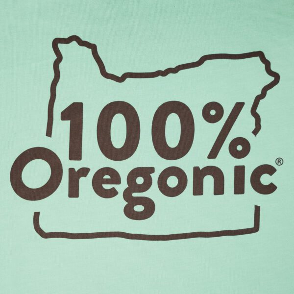 100% Oregonic logo on green shirt.