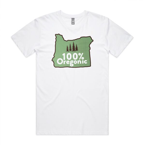 White Tee with 100 percent Oregoinc message